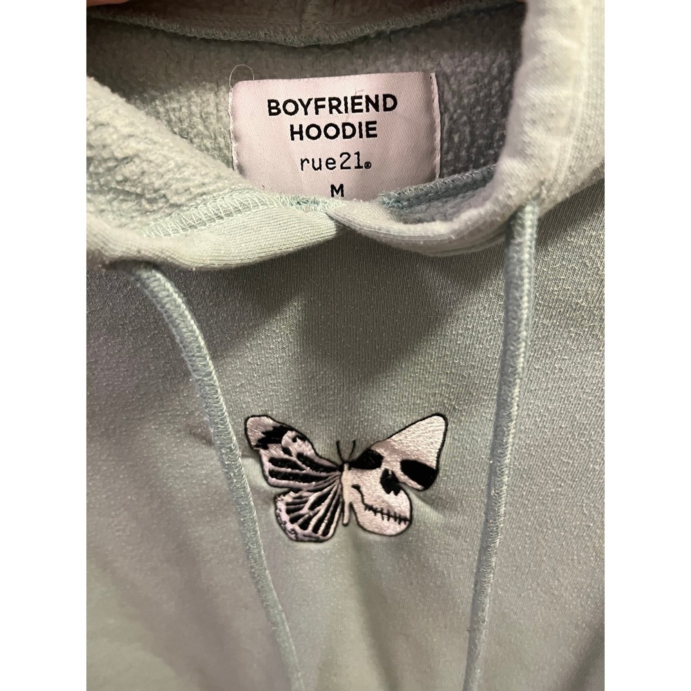 Skull Butterfly Rue21 Boyfriend Hoodie, Size Medium, Sea foam Green.  Y2K‎ goth